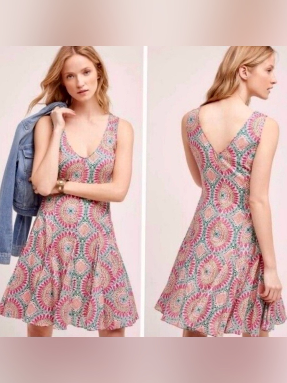 HD in Paris Anthropologie South Island Medallion Print‎ Fit & Flare Dress Size 6